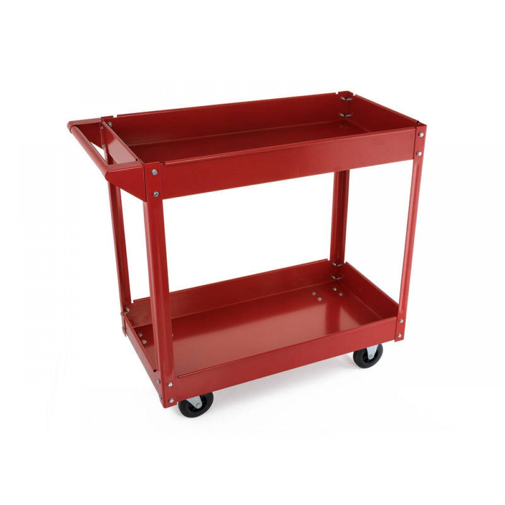 2 Tier Steel Workshop Tools Cart | 120kg 2x Tray Shelf Mobile Commercial Trolley