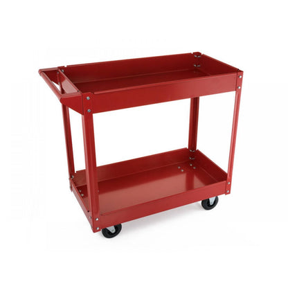 2 Tier Steel Workshop Tools Cart | 120kg 2x Tray Shelf Mobile Commercial Trolley
