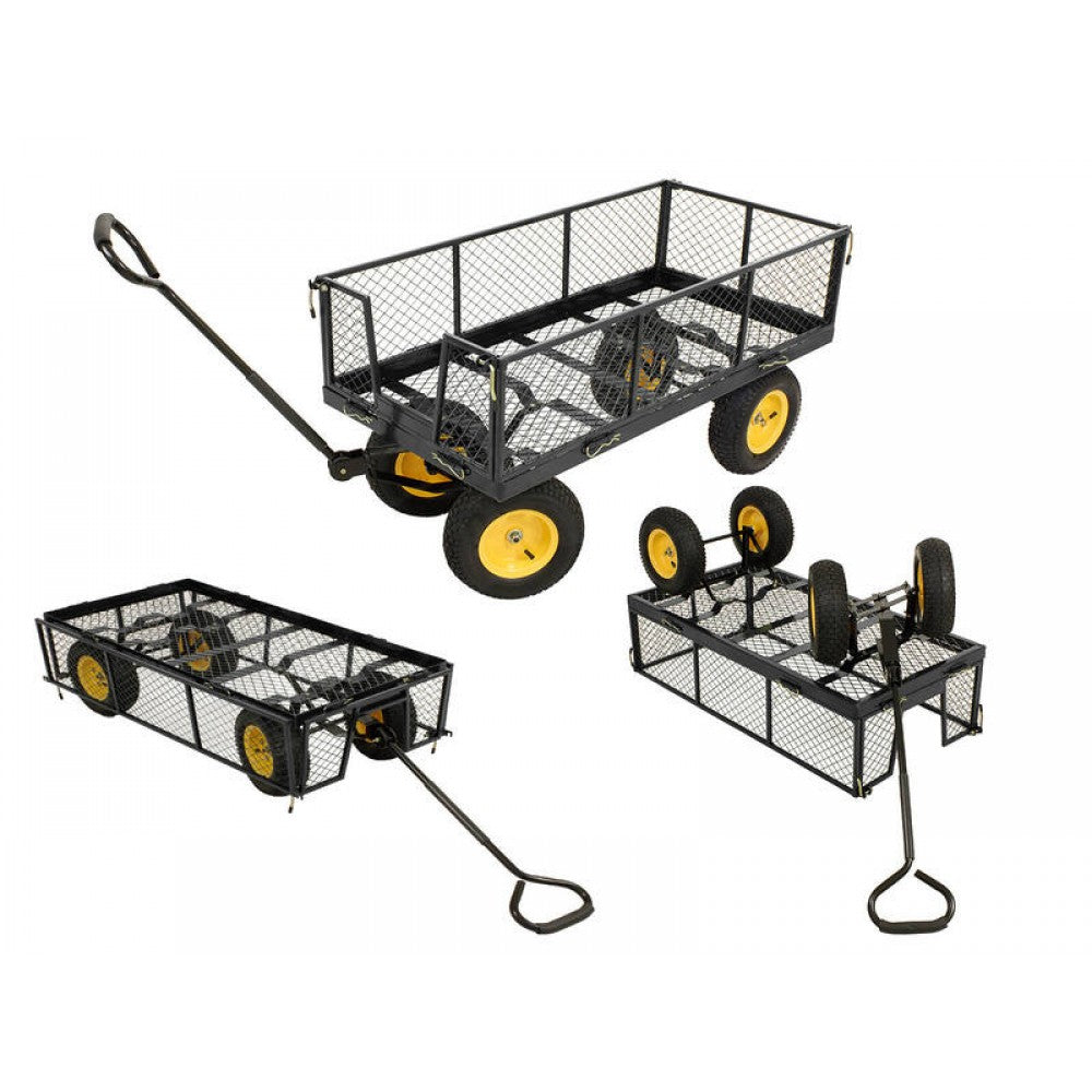 500kg Garden Trolley Cart - 1.2m x 0.6m - Platform Cart with Folding Cage Sides