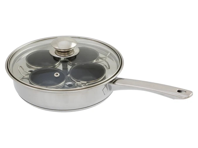 22cm Stainless Steel Egg Poacher Pan with 4 Non-Stick Cups
