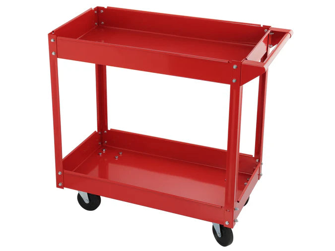 2 Tier Steel Workshop Tools Cart | 120kg 2x Tray Shelf Mobile Commercial Trolley