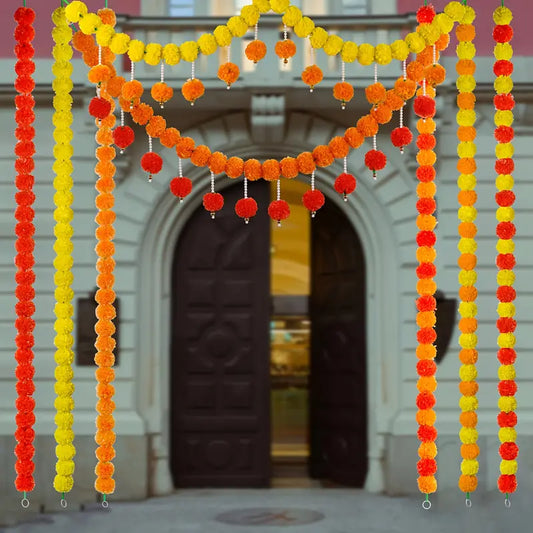 1pc Artificial Marigold Garland with Bell Accents
