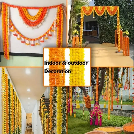 1pc Artificial Marigold Garland with Bell Accents