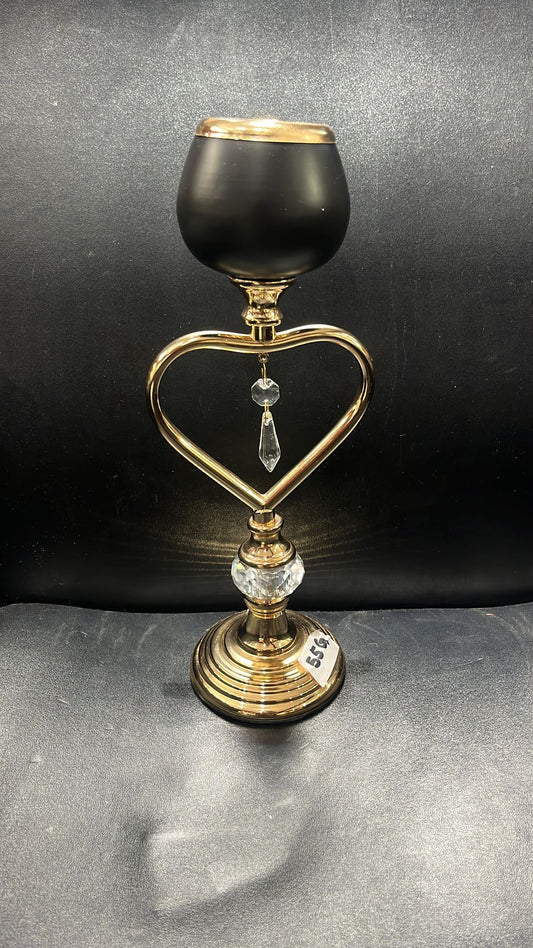 Candle Holder Heart Shape - Golden & Black
