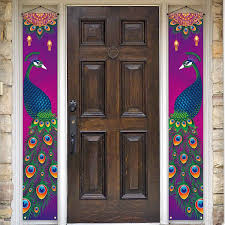 A pair of Diwali Celebration Door Banners Wall-Peacock Diwali Party NO 21