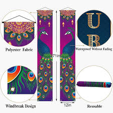 A pair of Diwali Celebration Door Banners Wall-Peacock Diwali Party NO 21
