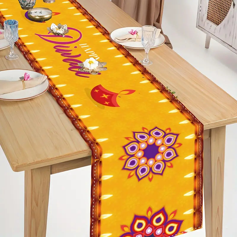 1pc Vibrant Diwali Polyester Table Runner