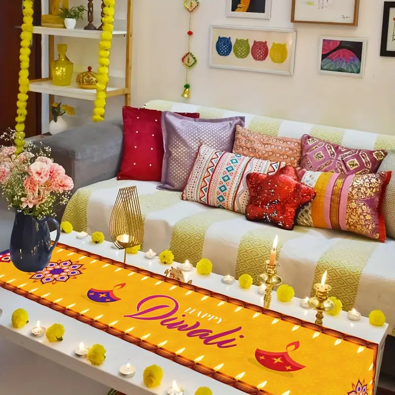 1pc Vibrant Diwali Polyester Table Runner