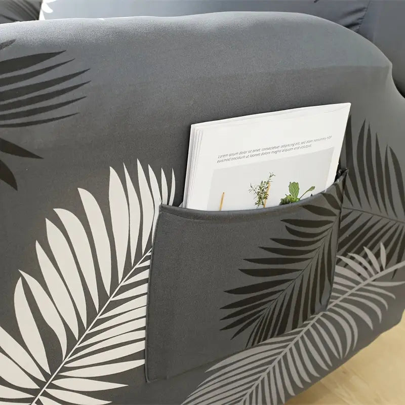 Contemporary 4PC Black and White Leaf Print Recliner Slipcovers