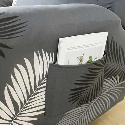 Contemporary 4PC Black and White Leaf Print Recliner Slipcovers