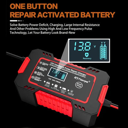 RJTIANYE 12V 6A Smart Pulse Charger with LCD Display