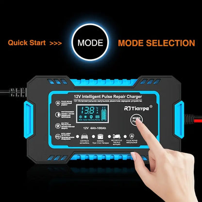 RJTIANYE 12V 6A Smart Pulse Charger with LCD Display