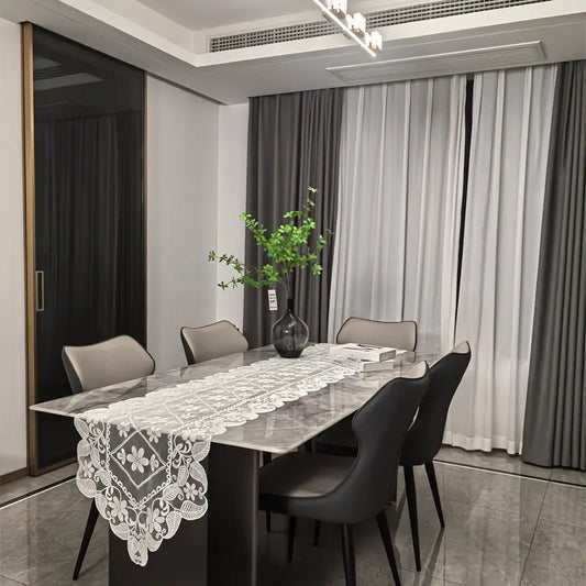 Elegant White Floral Table Runner