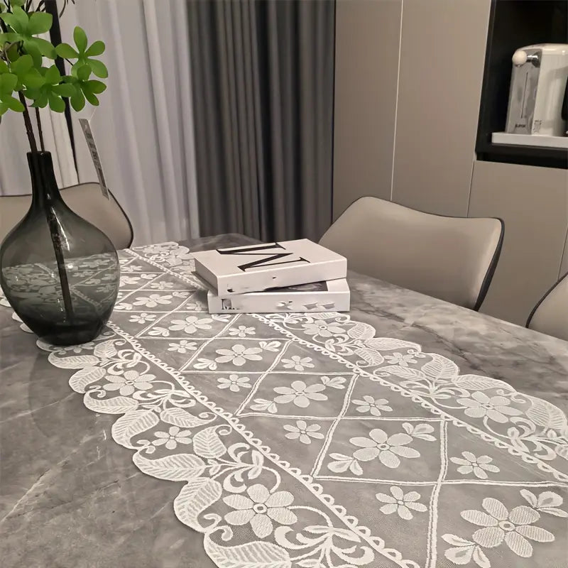 Elegant White Floral Table Runner