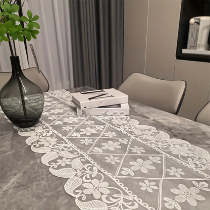 Elegant White Floral Table Runner