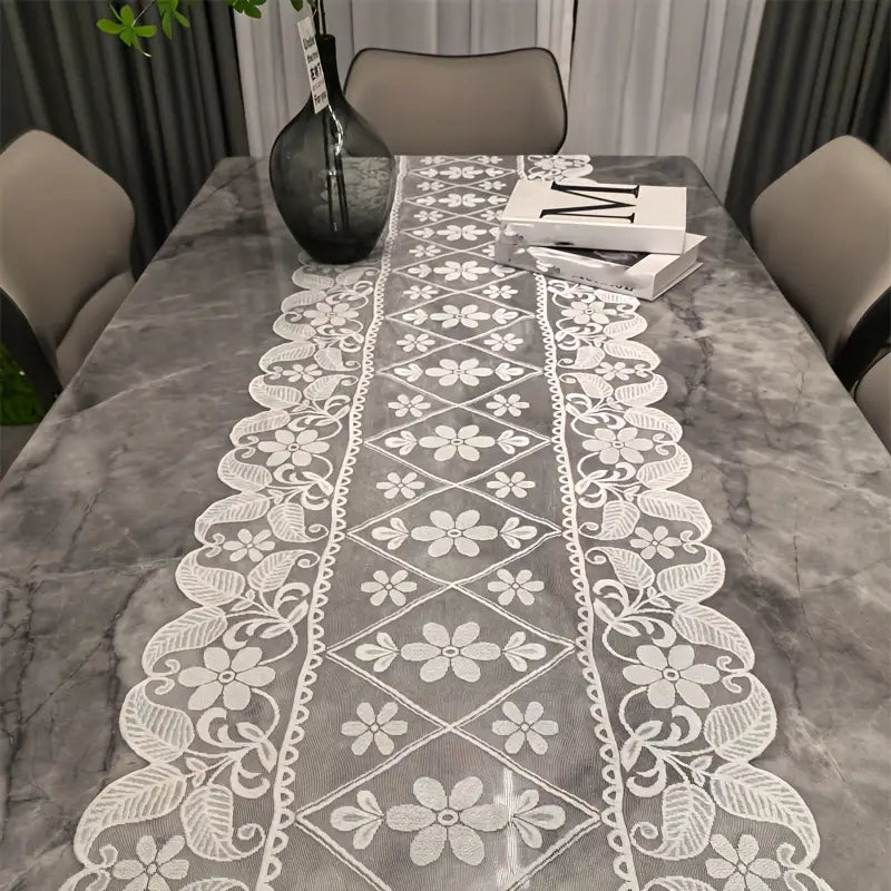 Elegant White Floral Table Runner
