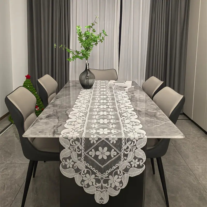 Elegant White Floral Table Runner