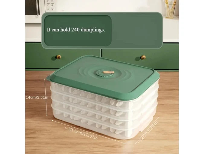 240 Dumpling Fridge & Freezer Storage Box - 4 Layer - Non-Stick & Fresh Seal