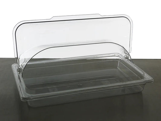 1/1GN Serving Tray with Squat Hinged Lid Food Cover - Clear Polycarbonate