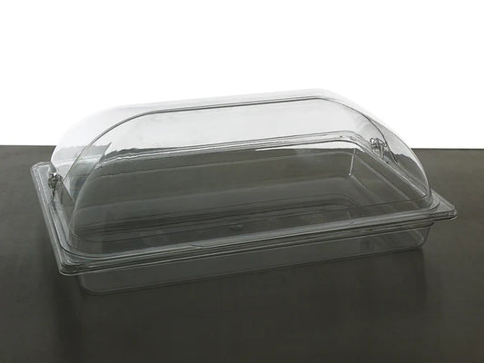 1/1GN Serving Tray with Squat Hinged Lid Food Cover - Clear Polycarbonate