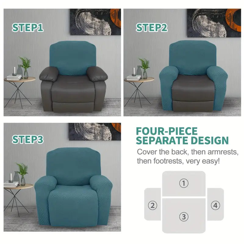 4pcs/one piece elastic thickened full-cover recliner cover- Black