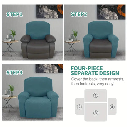 4pcs/one piece elastic thickened full-cover recliner cover- Black