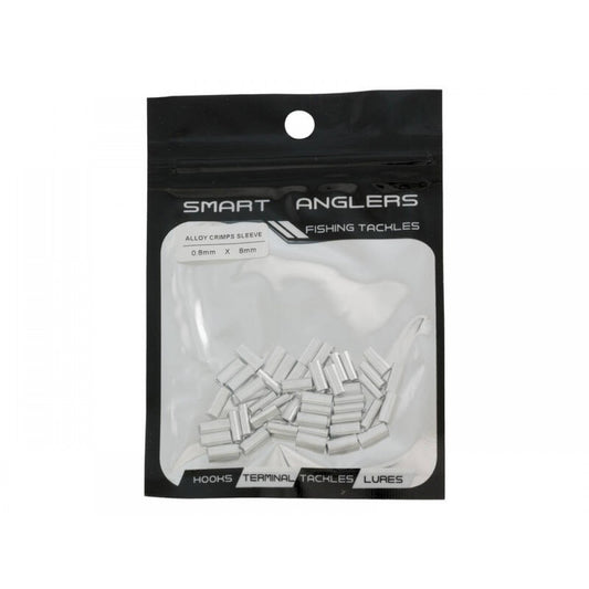 Pack of 50 - 0.8mm x 8mm Alloy Crimps Sleeve - Smart Anglers Fishing Tackle