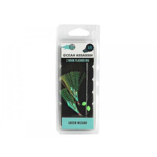 Green Wizard 2 Hook Flasher Rig - Size 4/0 Fishing Hooks