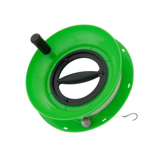 10" Fixed Handle Hand Caster Fishing Spool with Line, Sinker & Hook - FISHTECH