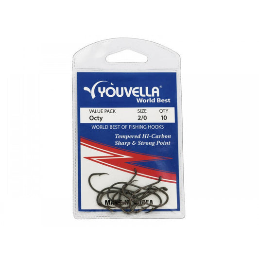 YOUVELLA Octy Hook 2/0 - 10 Pack - Size #2 Fishing Hooks