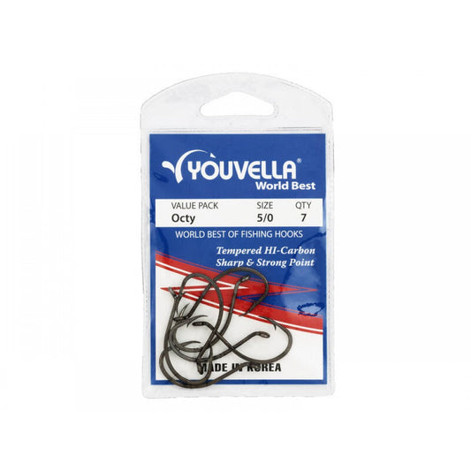 YOUVELLA Octy Hook 5/0 - 7 Pack - Size #5 Fishing Hooks