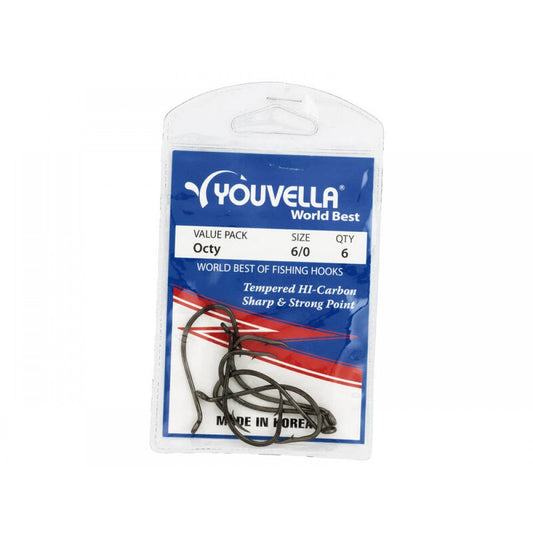 YOUVELLA Octy Hook 6/0 - 6 Pack - Size #6 Fishing Hooks