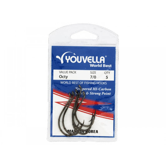 YOUVELLA Octy Hook 7/0 - 5 Pack - Size #7 Fishing Hooks