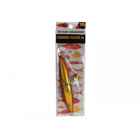 100g Fishbones Flutter Jig - Orange - Holographic Fishing Lure