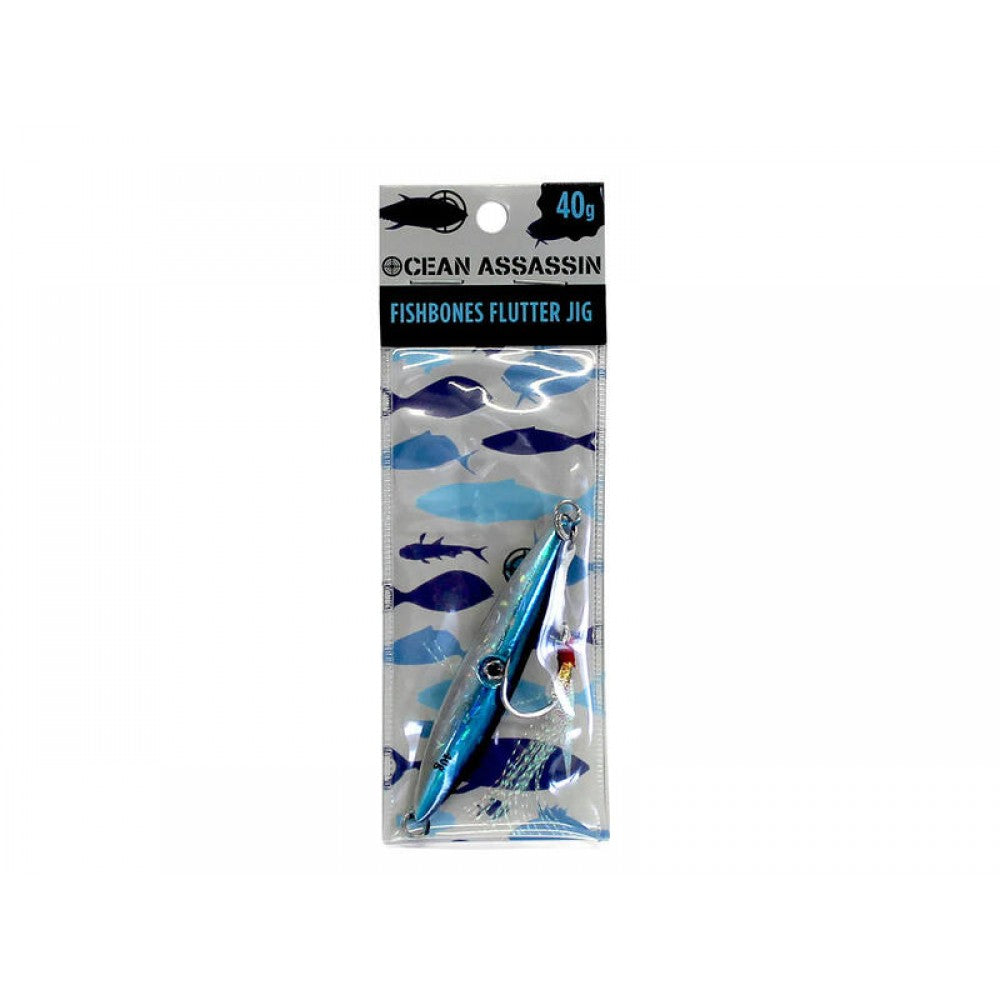 40g Fishbones Flutter Jig - Blue - Holographic Fishing Lure
