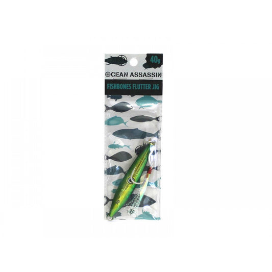 40g Fishbones Flutter Jig - Green - Holographic Fishing Lure