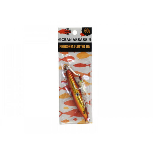 60g Fishbones Flutter Jig - Orange - Holographic Fishing Lure