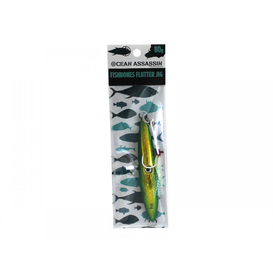 80g Fishbones Flutter Jig - Green - Holographic Fishing Lure