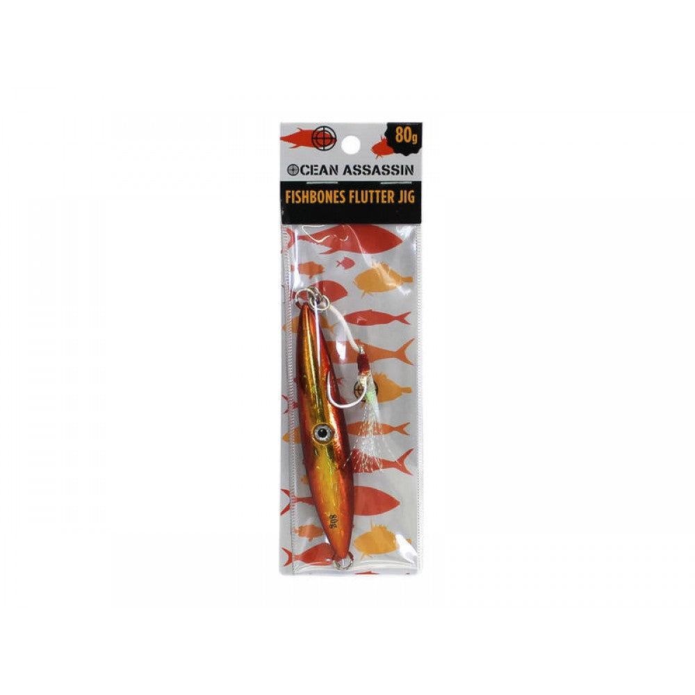 80g Fishbones Flutter Jig - Orange - Holographic Fishing Lure