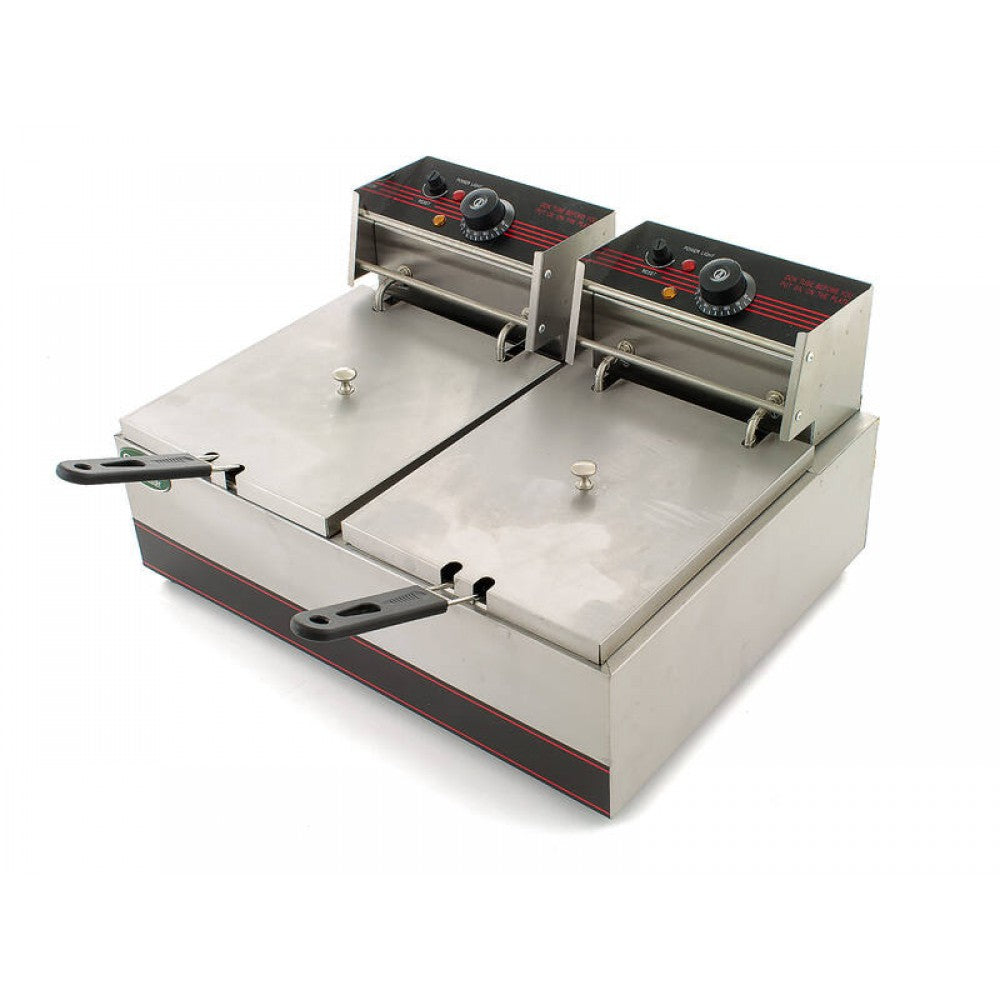 11L Twin Deep Fryer 2x 2.4kW Electric - Commercial Benchtop 5.5L Vats + Baskets