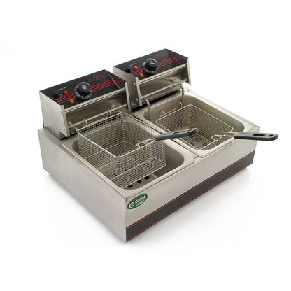 11L Twin Deep Fryer 2x 2.4kW Electric - Commercial Benchtop 5.5L Vats + Baskets
