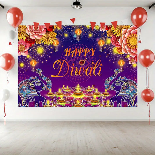 1pc Happy Diwali Colorful Floral Backdrop NO 8