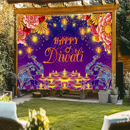 1pc Happy Diwali Colorful Floral Backdrop NO 8