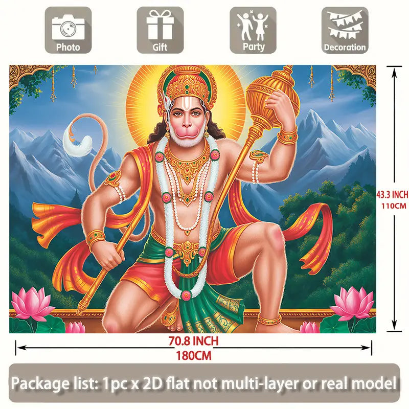 2D Flat, 1pc Hanuman Enthroned 2D Flat Banner No-C