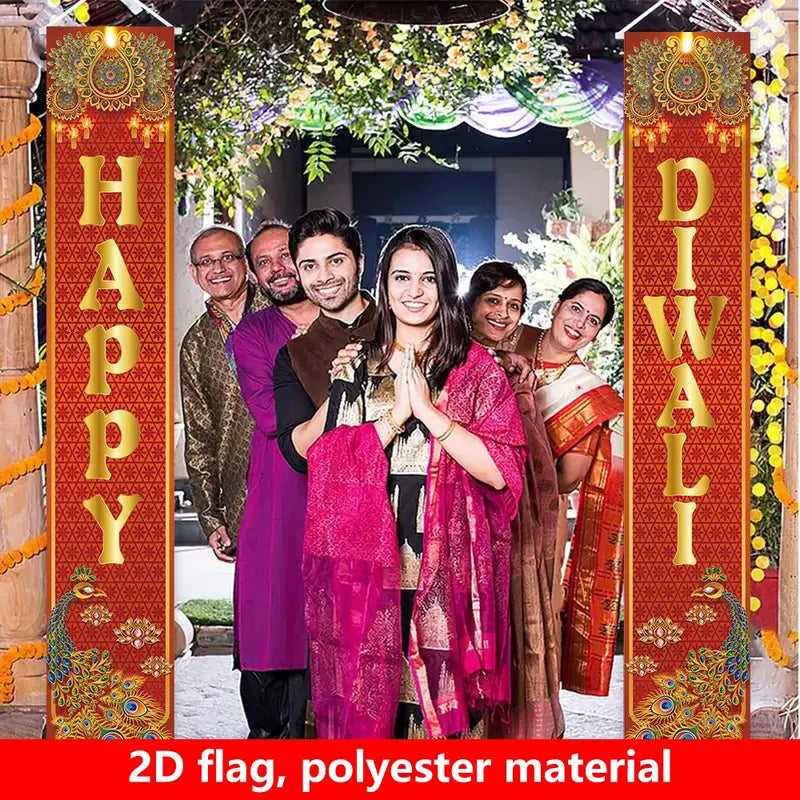 1 Pair 2D Happy Diwali Festival Porch Decoration Flags No-31