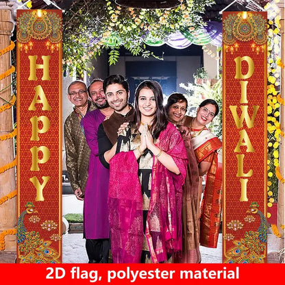 1 Pair 2D Happy Diwali Festival Porch Decoration Flags No-31