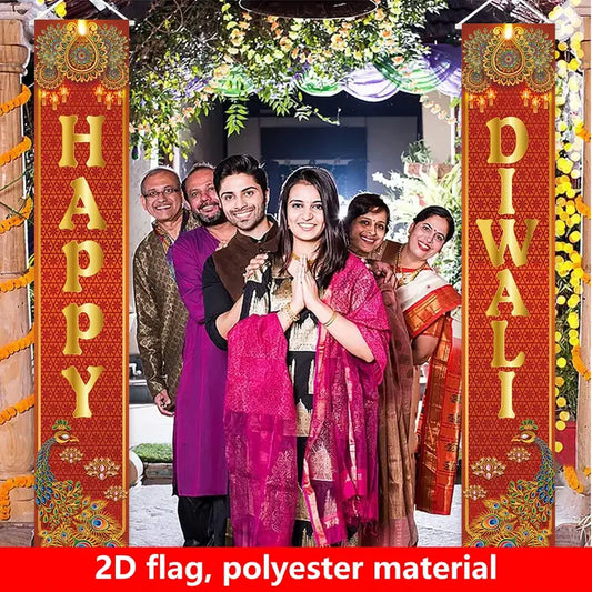1 Pair 2D Happy Diwali Festival Porch Decoration Flags No-31