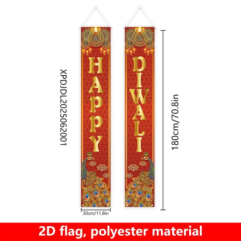 1 Pair 2D Happy Diwali Festival Porch Decoration Flags No-31