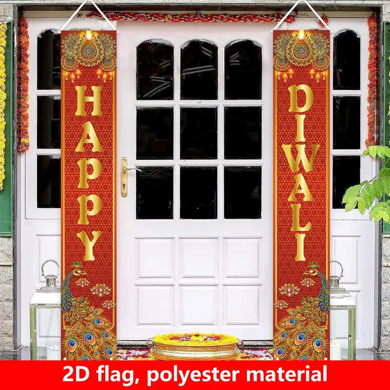 1 Pair 2D Happy Diwali Festival Porch Decoration Flags No-31