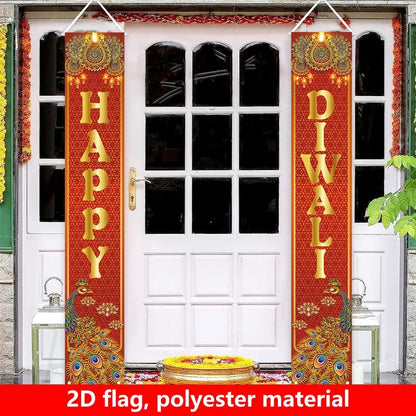 1 Pair 2D Happy Diwali Festival Porch Decoration Flags No-31